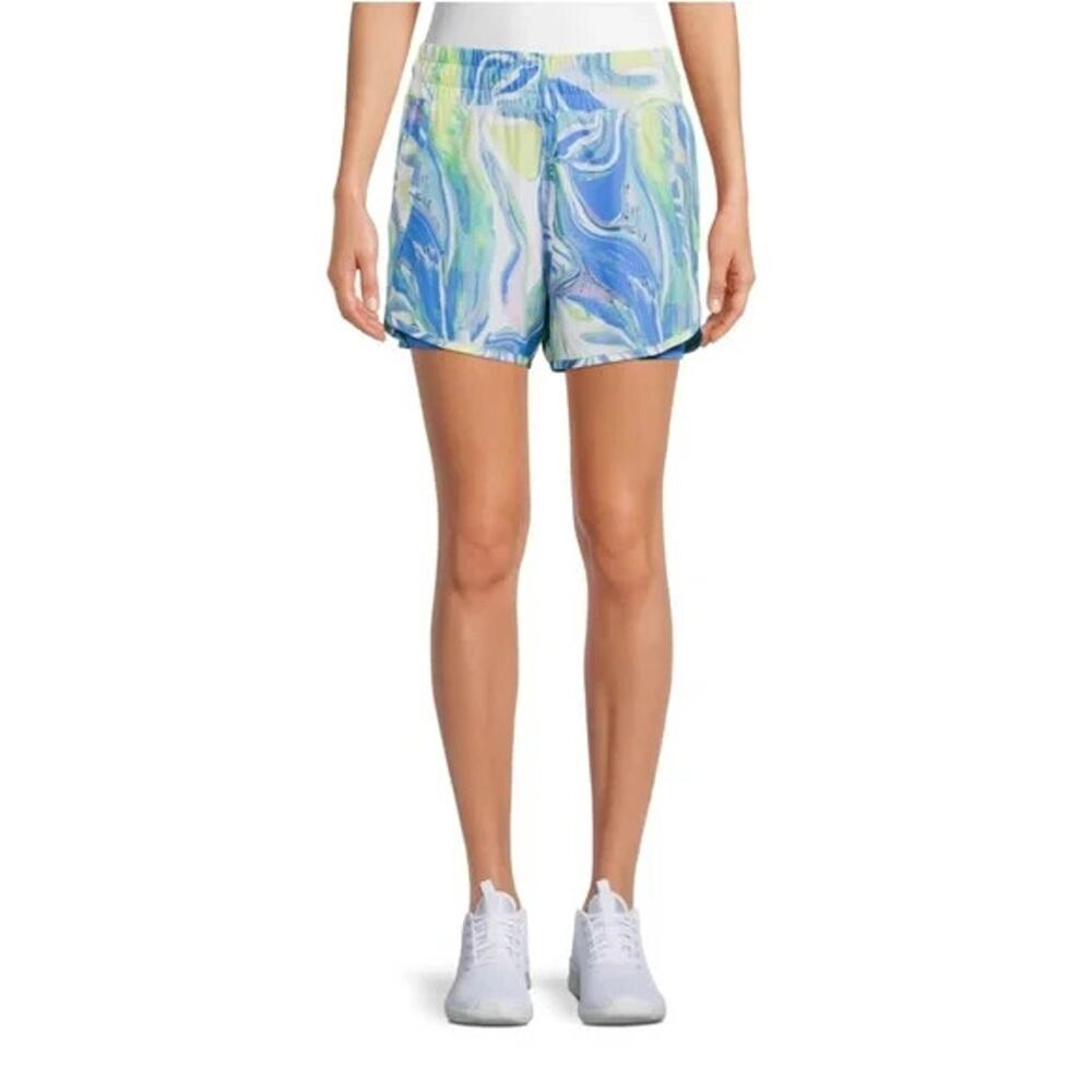 Avia Running Shorts Sz Small 4-6 Biker Short Liner Blue Swirls Zippered Pocket
